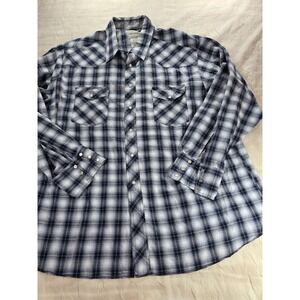 Frontier Mens XXL Blue Plaid Western Pearl Snap Shirt Long Sleeve MT4301A